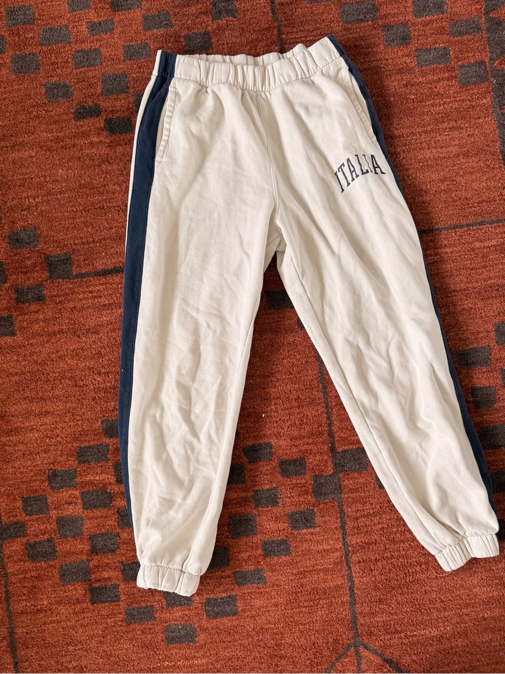 Hollister White Joggers with Navy Side Panels